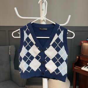 Zaful Navy Argyle Knit Vest